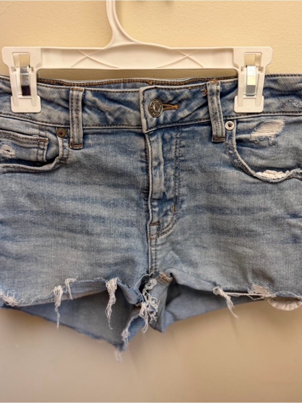 American Eagle Outfitters Light Blue Distressed Denim Shorts